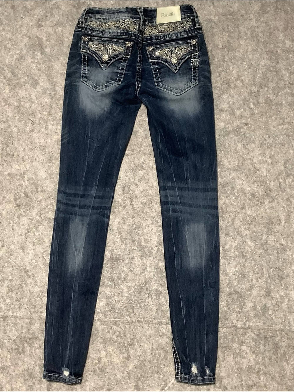 Miss Me Dark Wash Embellished Low Rise Ankle Skinny Bling Jeans